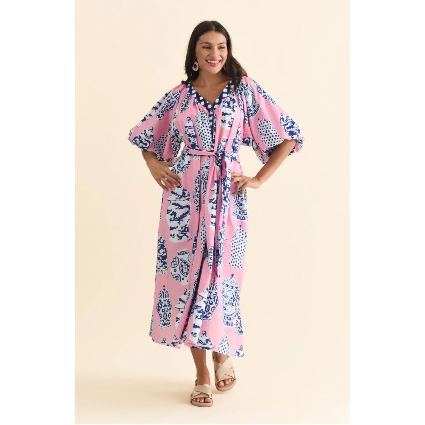 Ginger Jar Printed Pink Cotton Midi Dress