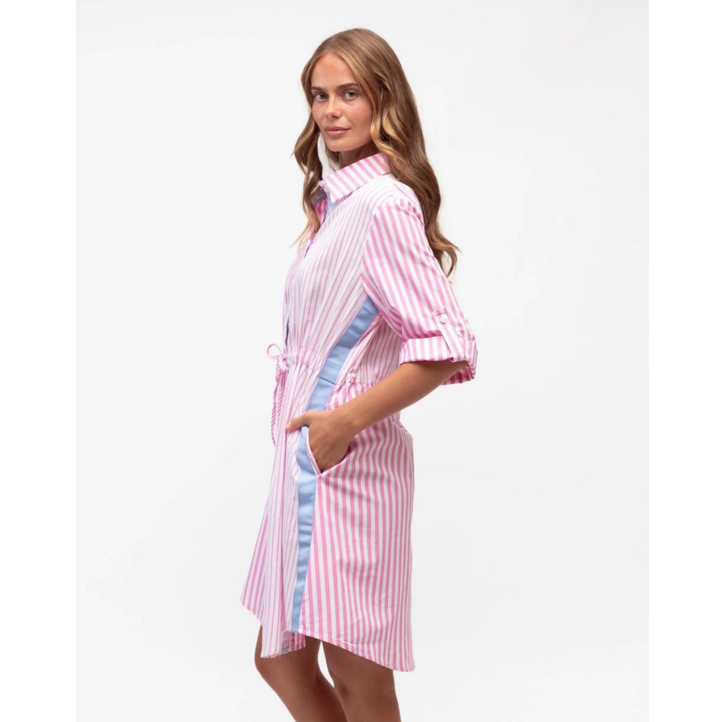 Belle Pink Stripe Shirt Dress
