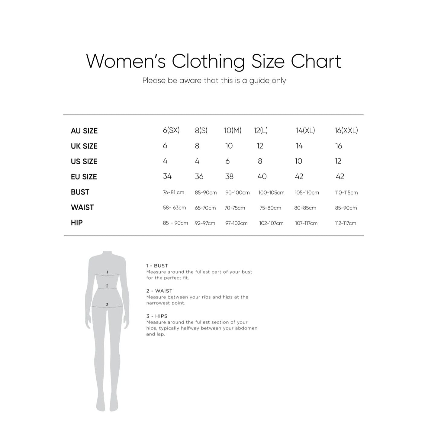 Women’s clothing size chart