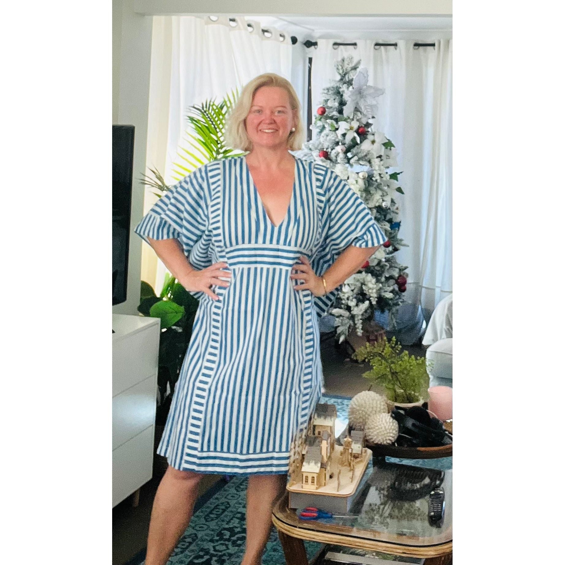 Blue Stripe Short v-neckline