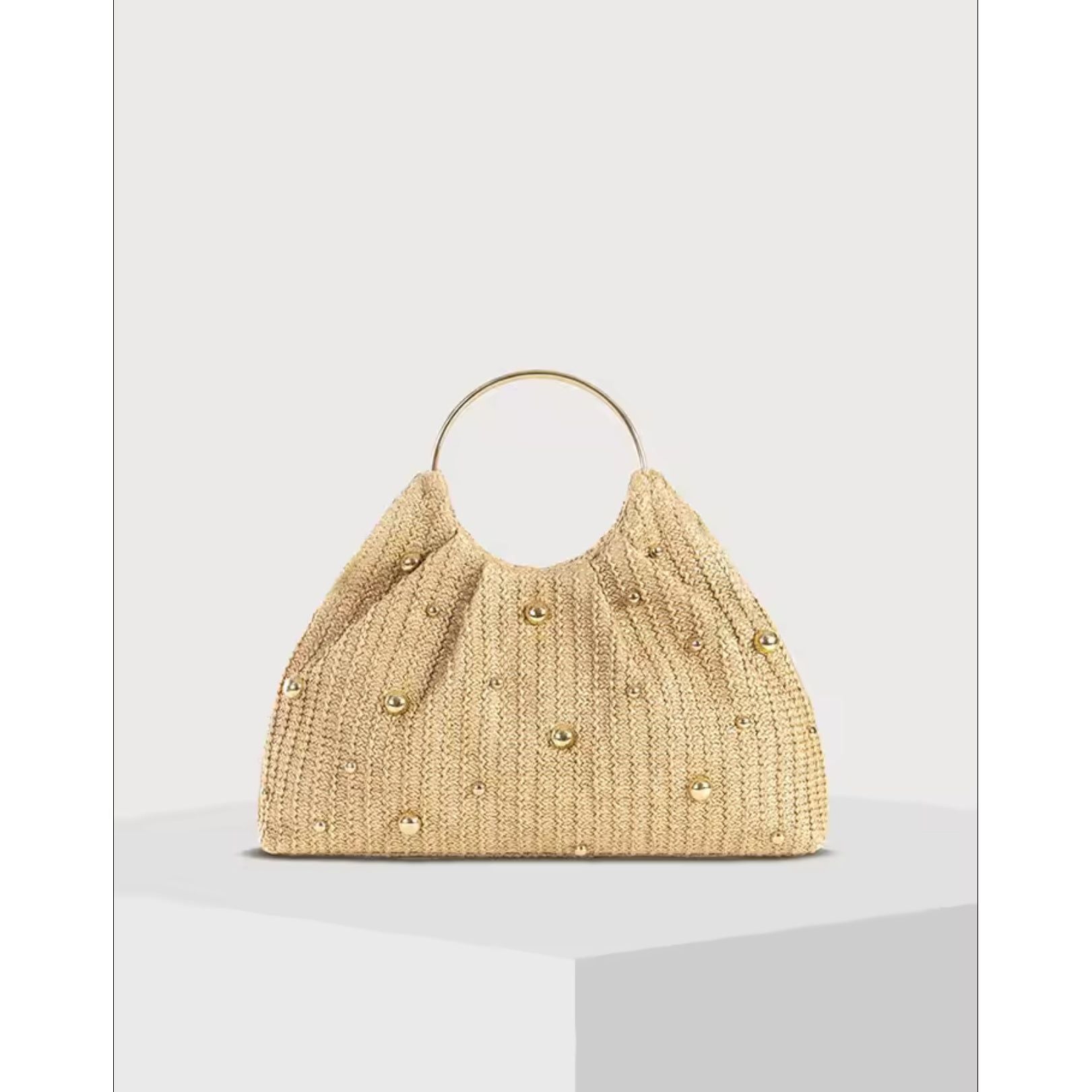 Aerin bag raffia with gold studs gold