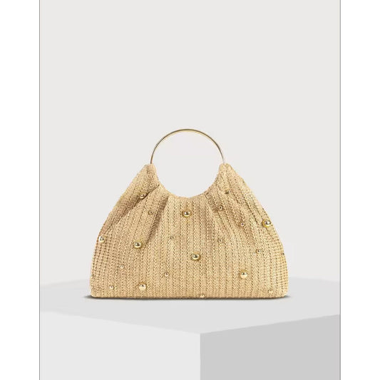 Aerin bag raffia with gold studs gold