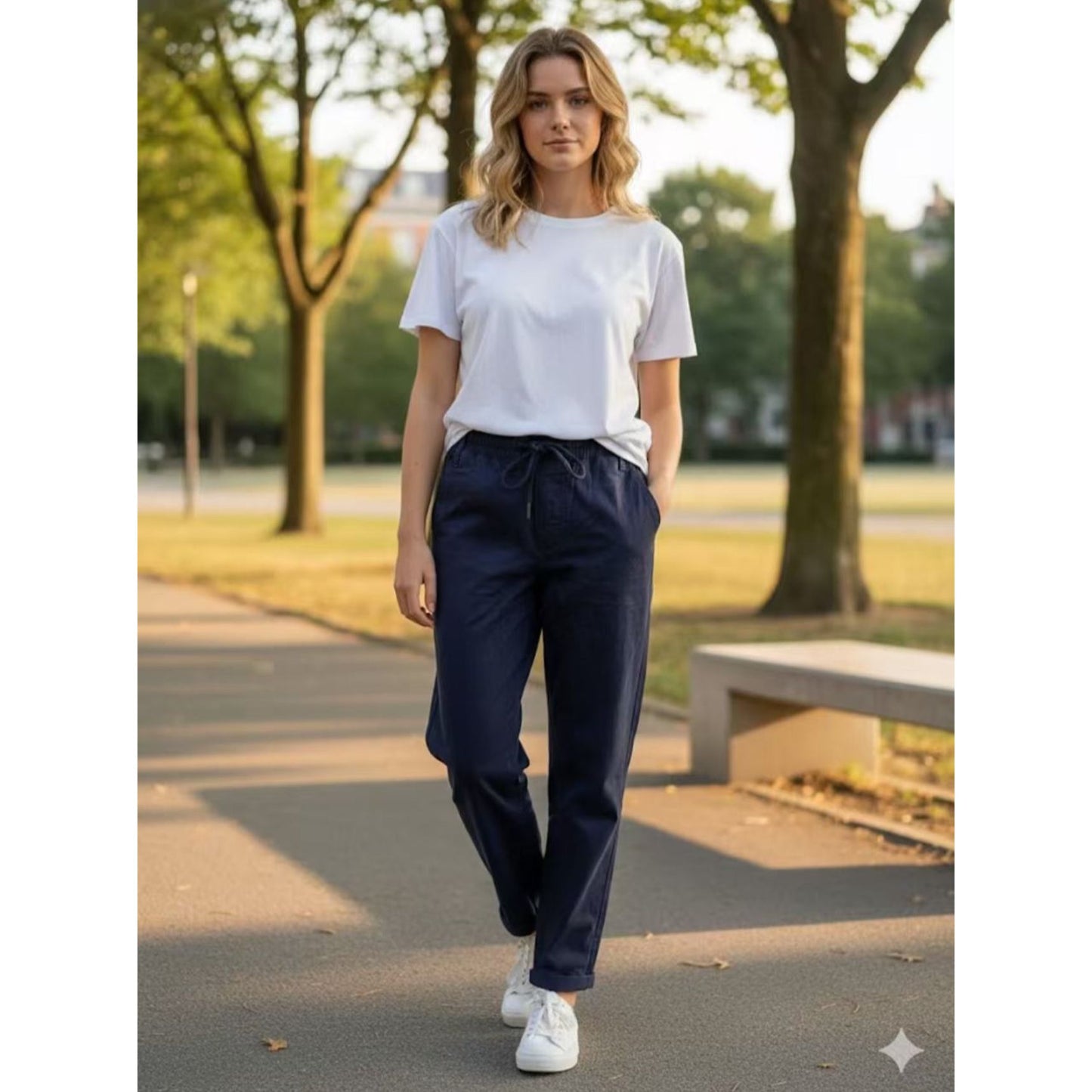 Sarah Drawstring Pants in Navy Blue