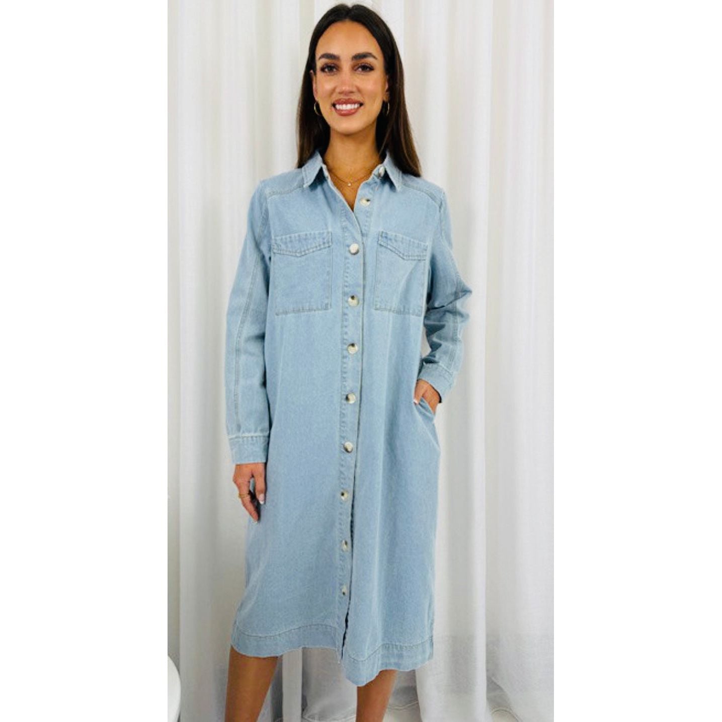 Samantha denim dress light blue denim shirt dress