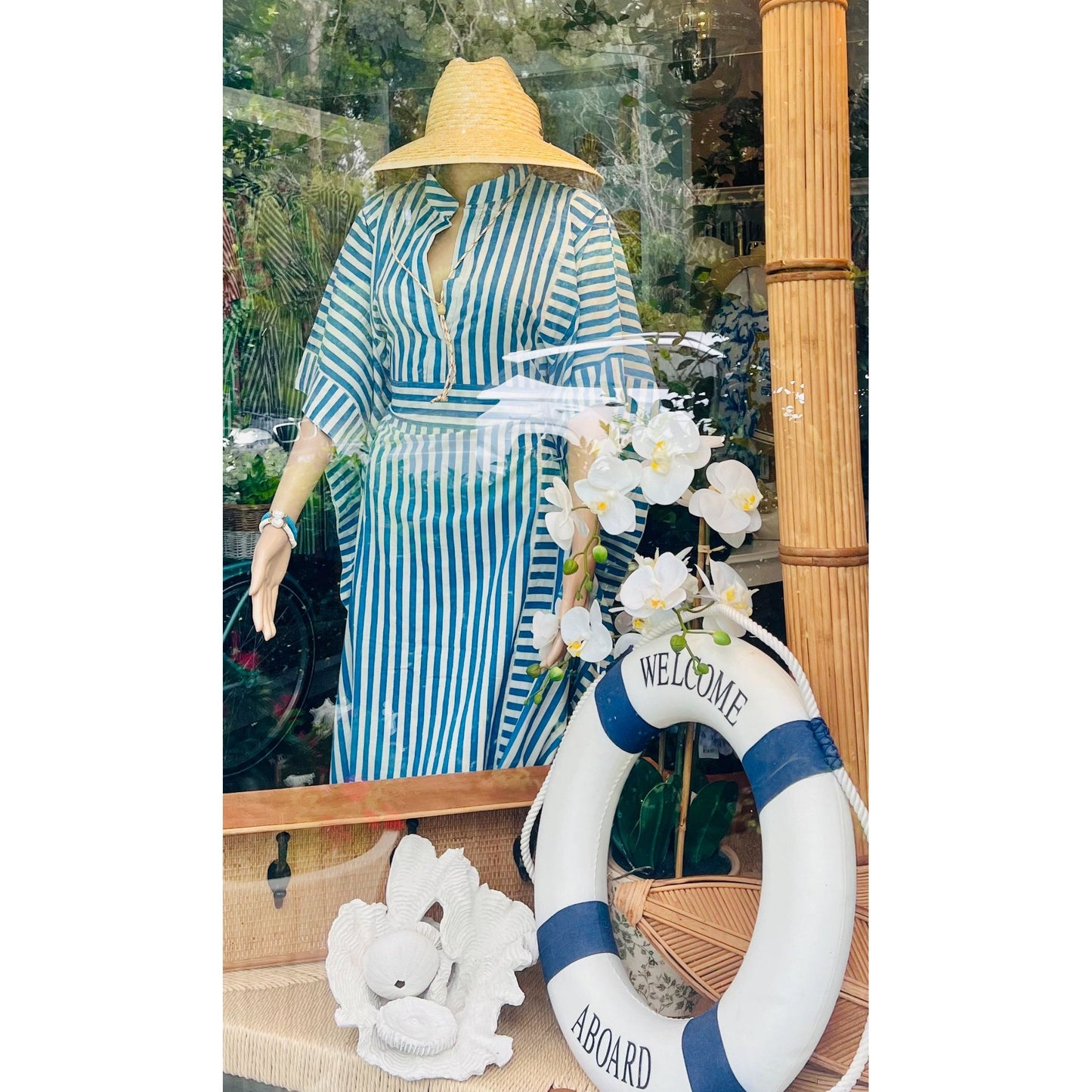 Blue Stripe Short mandarin collar