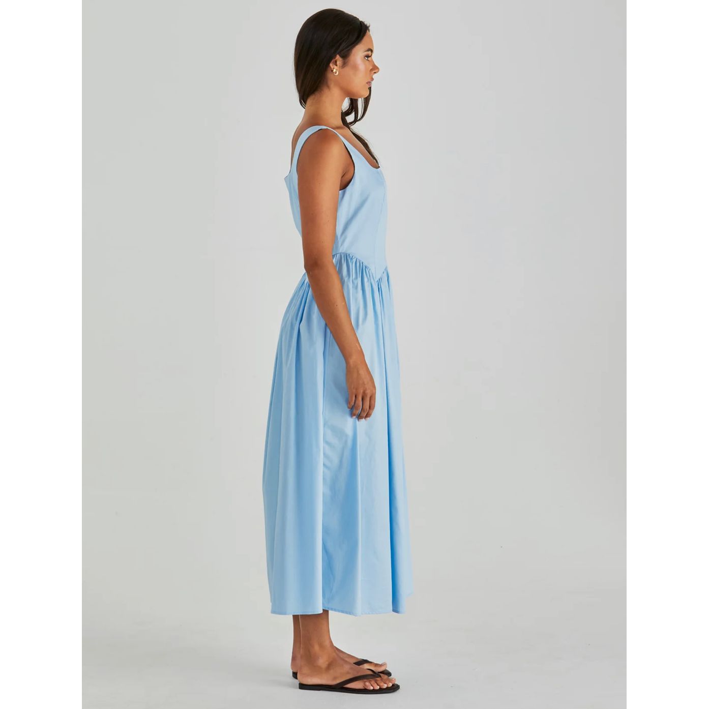 Grace cotton midi dress in blue side view