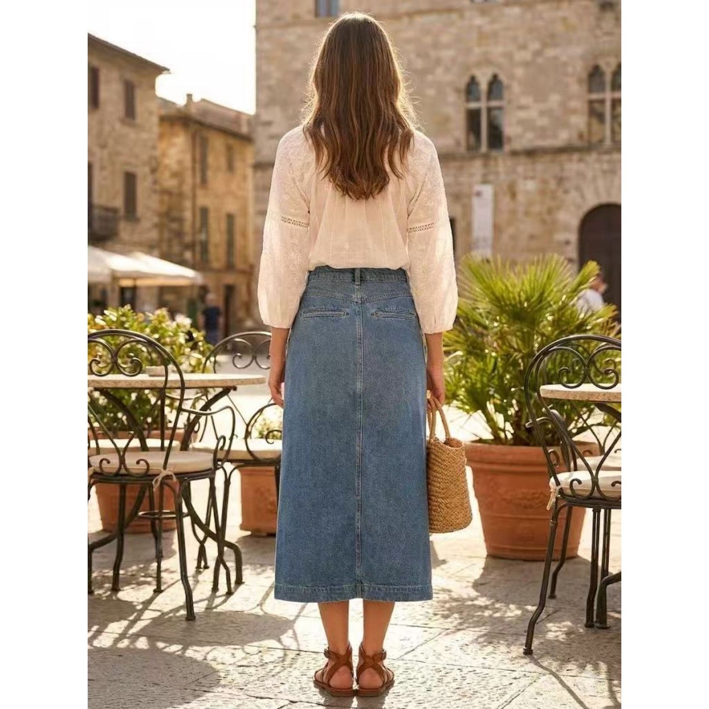 Amelia Soft Denim Maxi Skirt Back