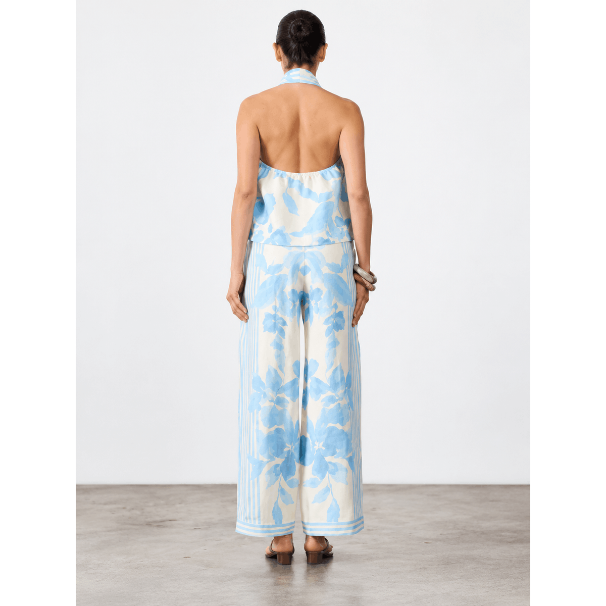 Riviera Blue Floral Hand-Painted Linen Pants