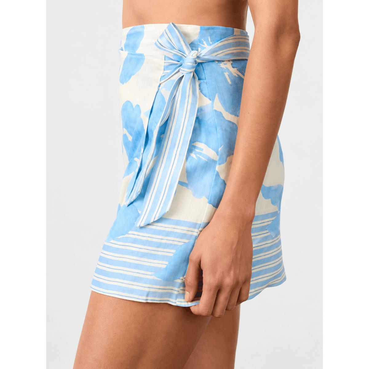 Riviera Blue Floral Hand-Painted Linen Skirt