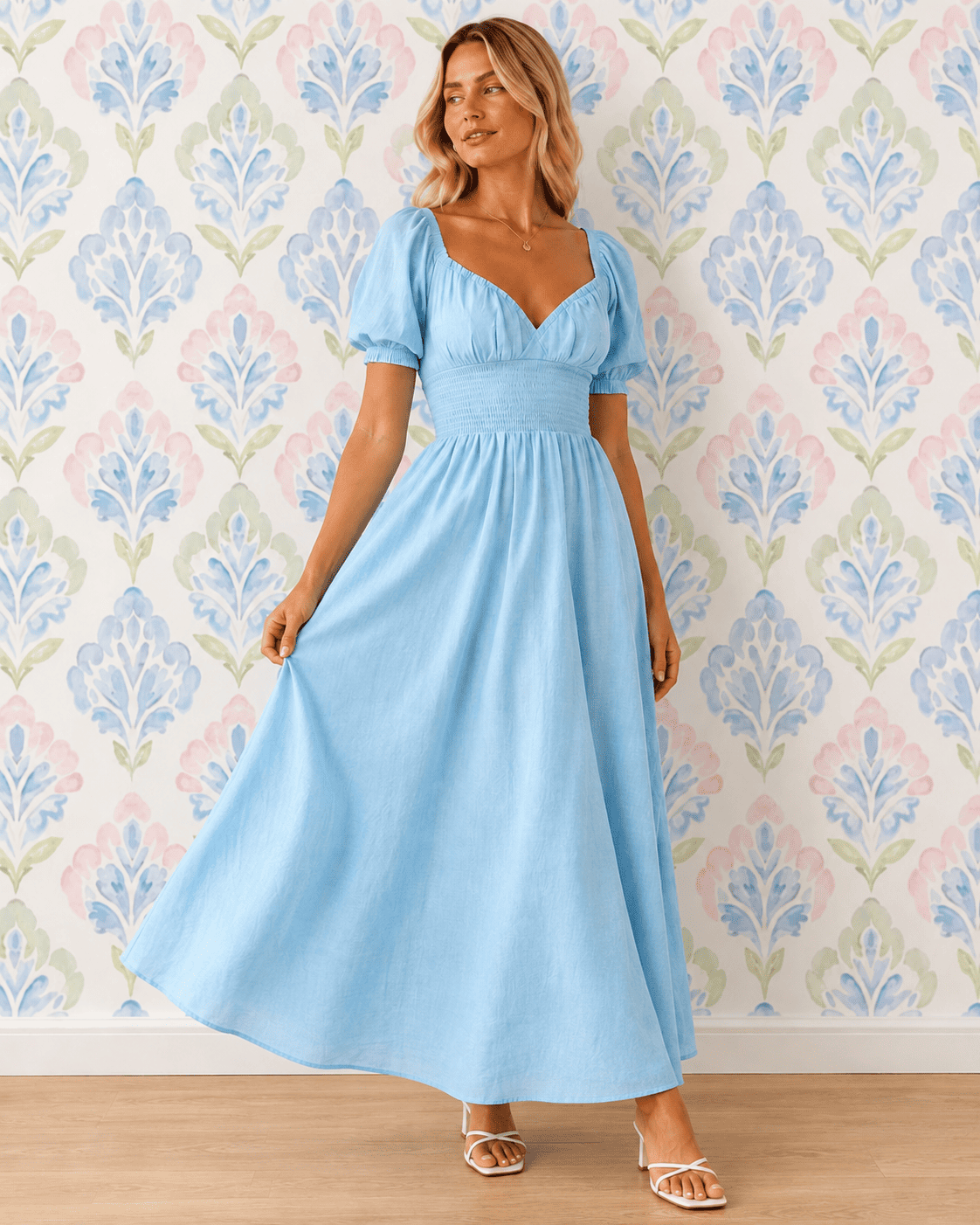 Lucia Blue Cotton Linen Maxi Dress