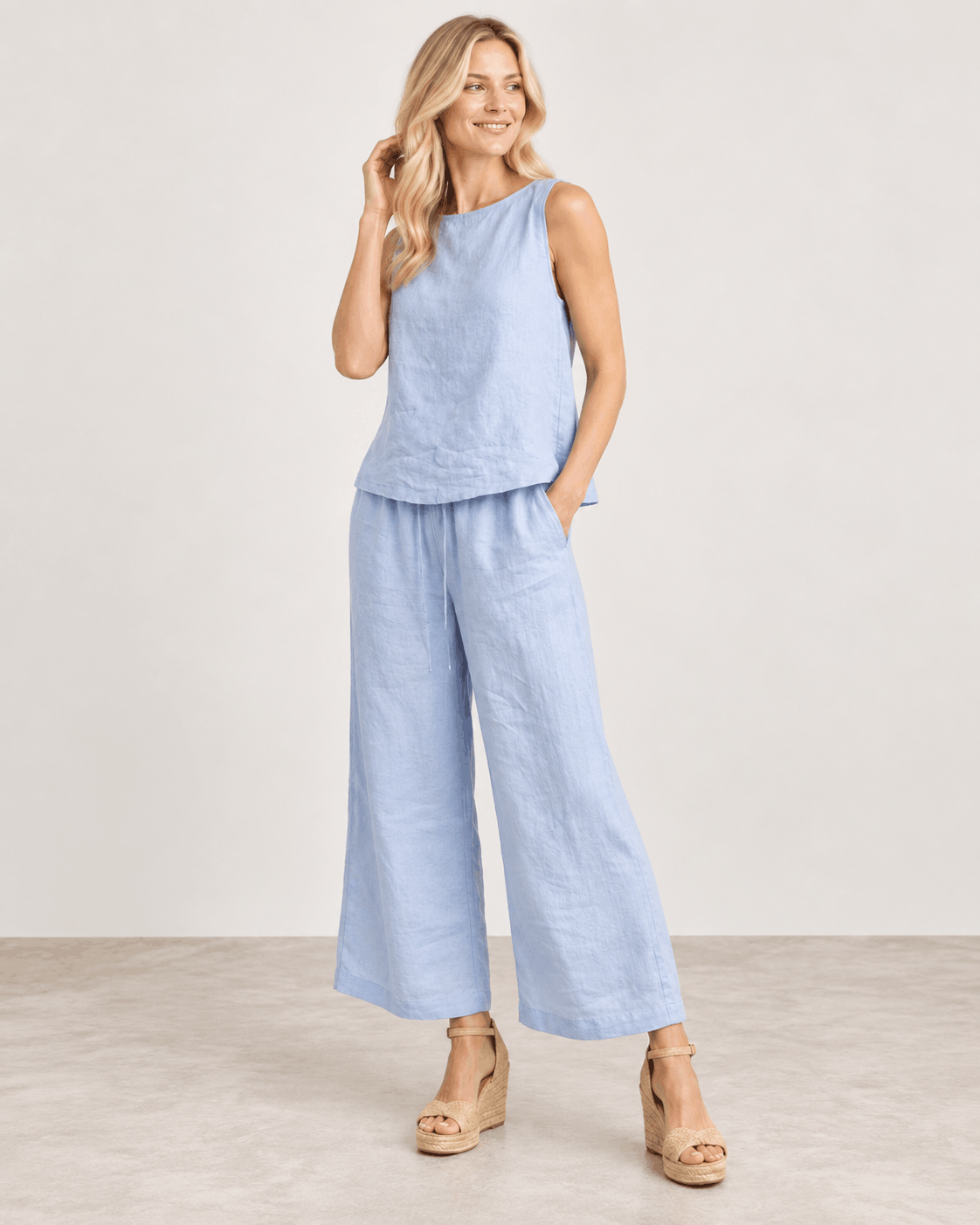 Paloma Blue Linen Top & Pants Set
