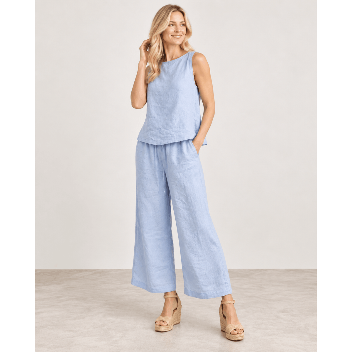 Paloma Blue Linen Top & Pants Set