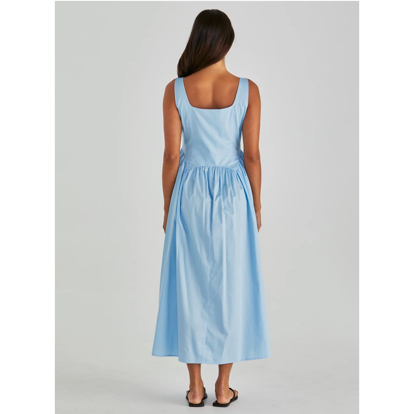Grace cotton midi dress in blue back view