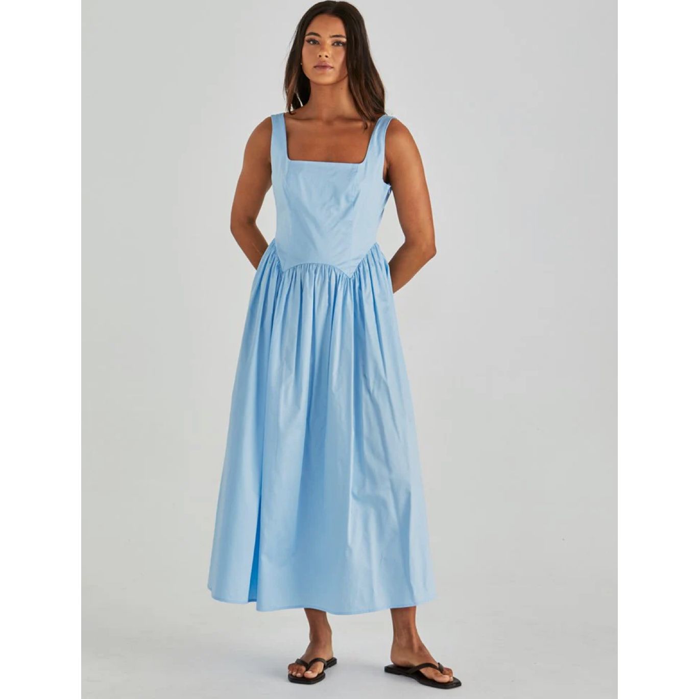 Grace cotton midi dress in blue