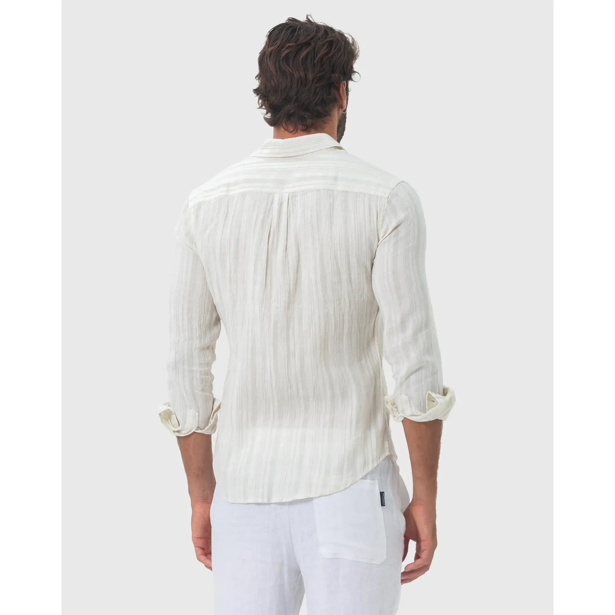Lachlan Long Sleeve Linen Shirt in Aqua Stripe for Men
