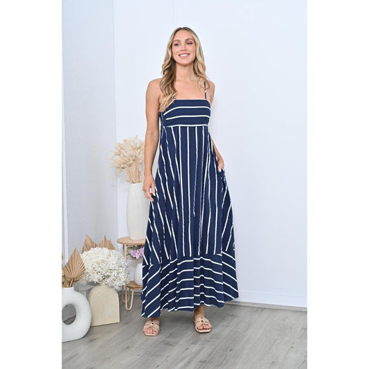 Amalfi navy stripe maxi dress full