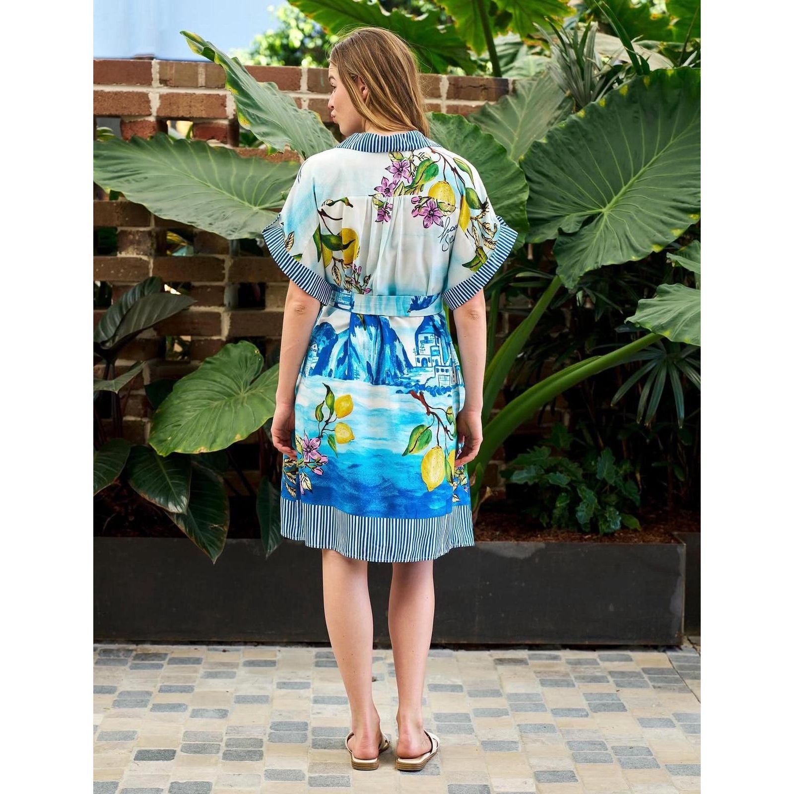 Capri Coastline Shirt Dress with belt from back view