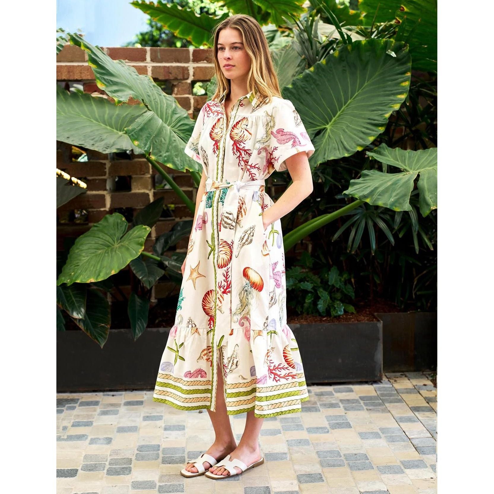 Seashell Shoreline Cotton Dress with belt