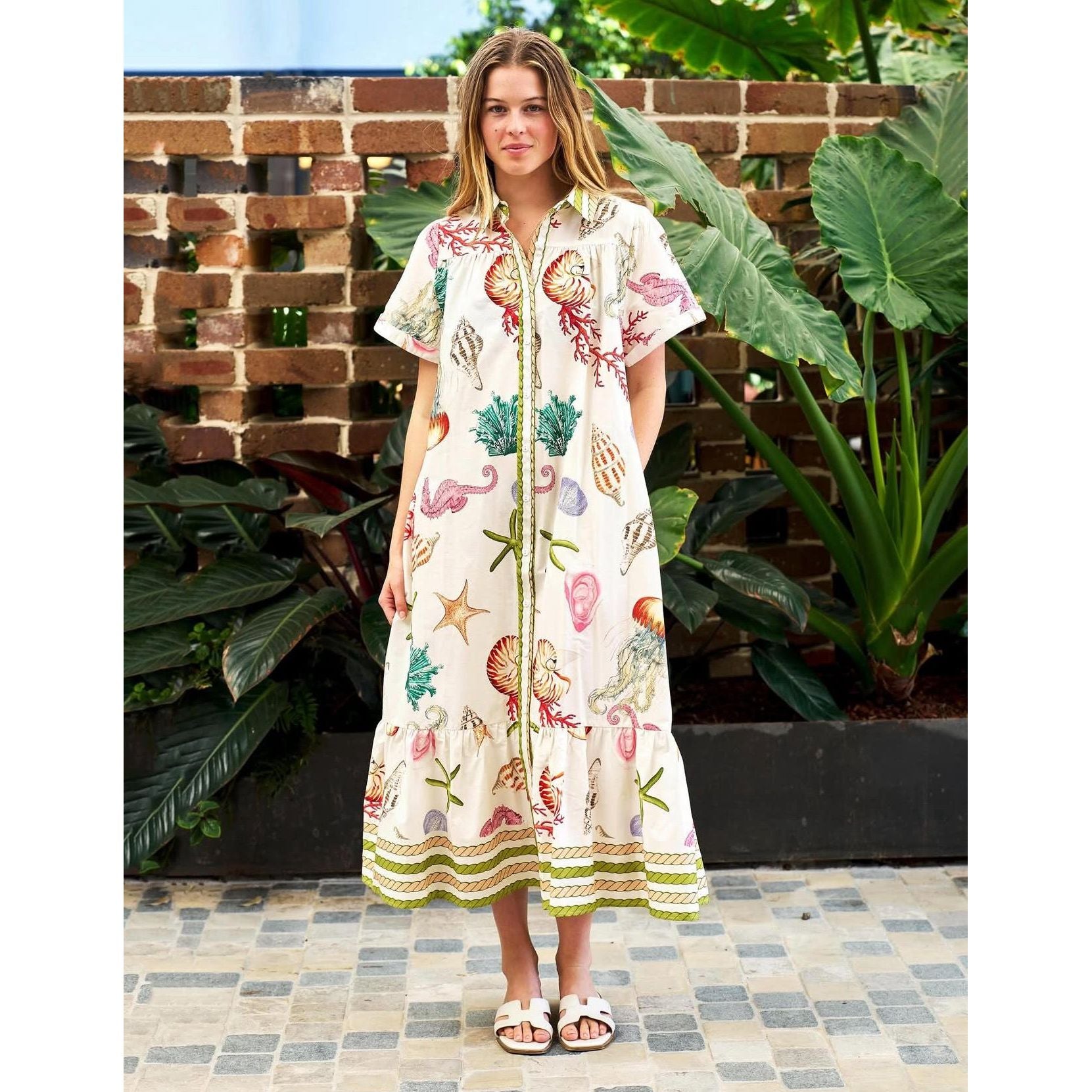 Seashell Shoreline Cotton Dress front design