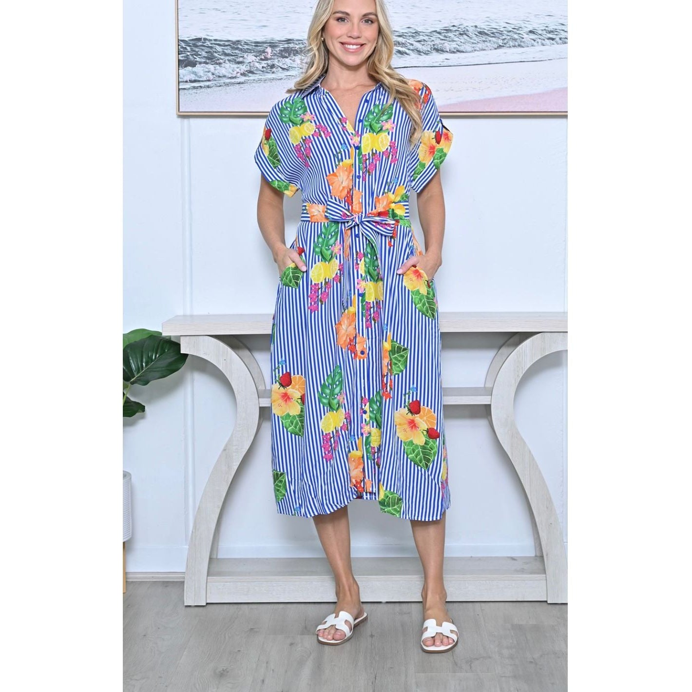 Capri lemon mini shirt dress