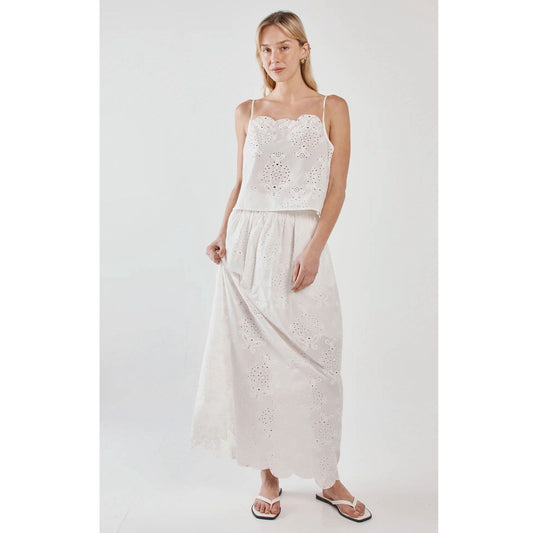White eyelet maxi skirt