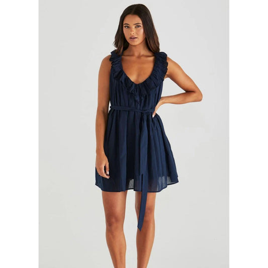 Navy ruffle mini dress
