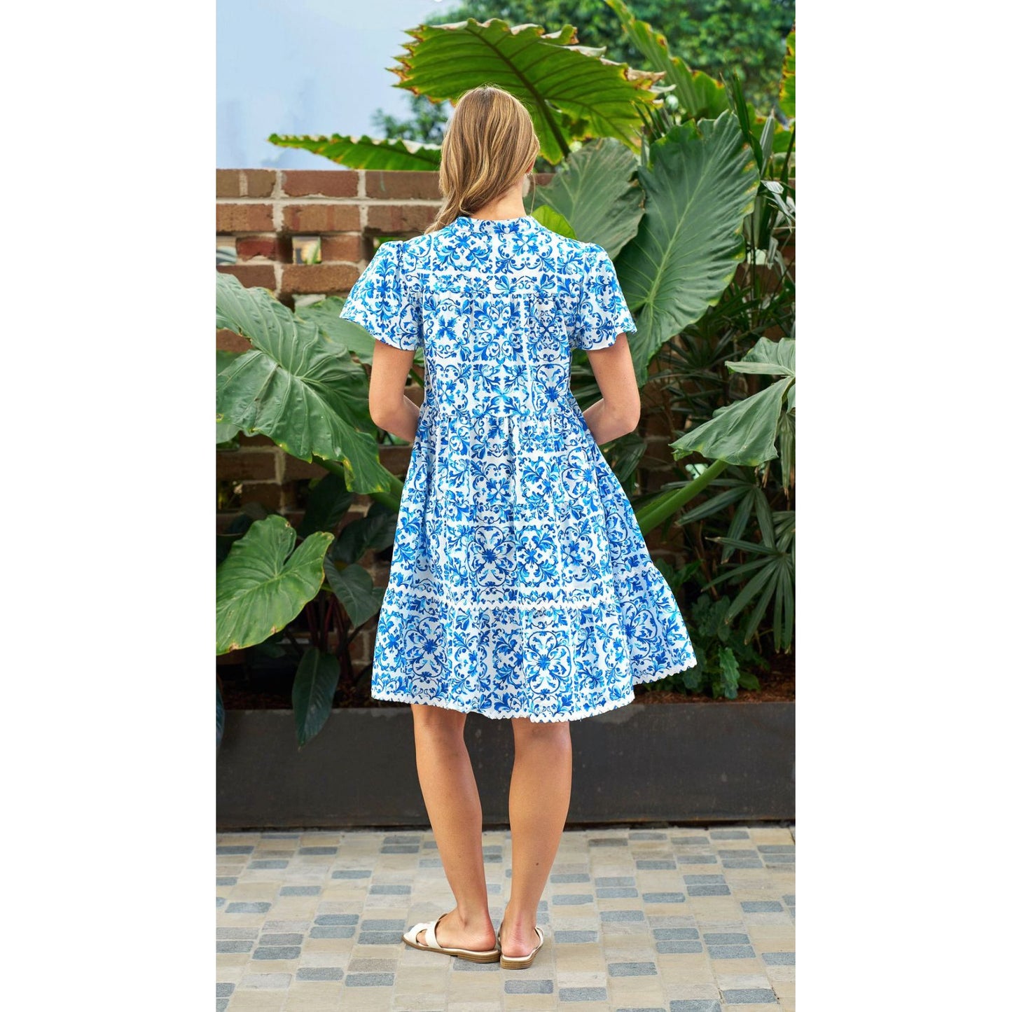 Leni porcelain print cotton dress back design