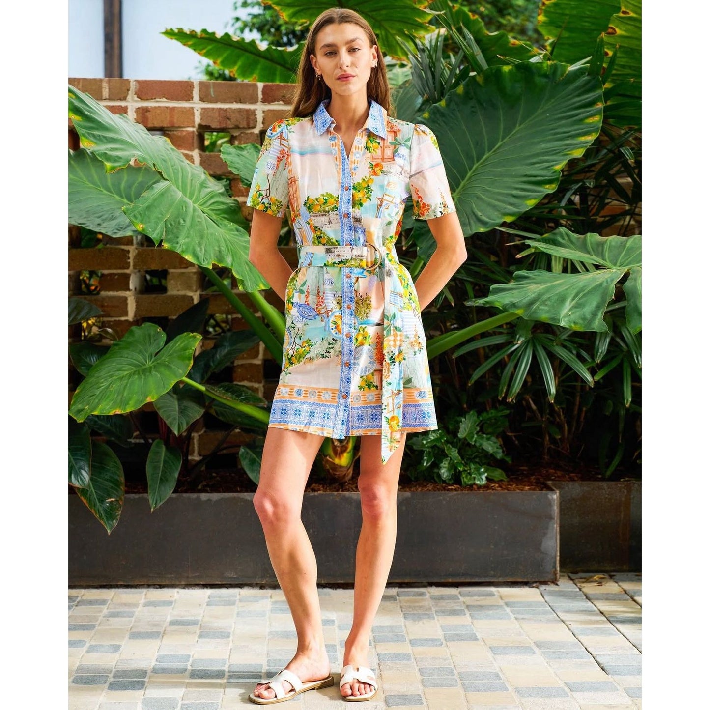 Sofia cotton shirt dress with belt