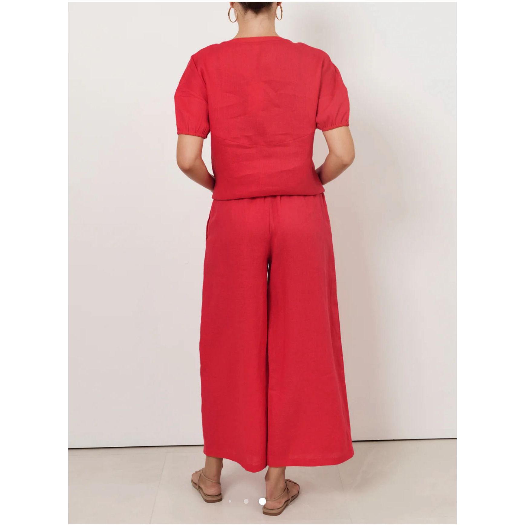 Merry Linen Culotte Pants in Cardinal Red back view