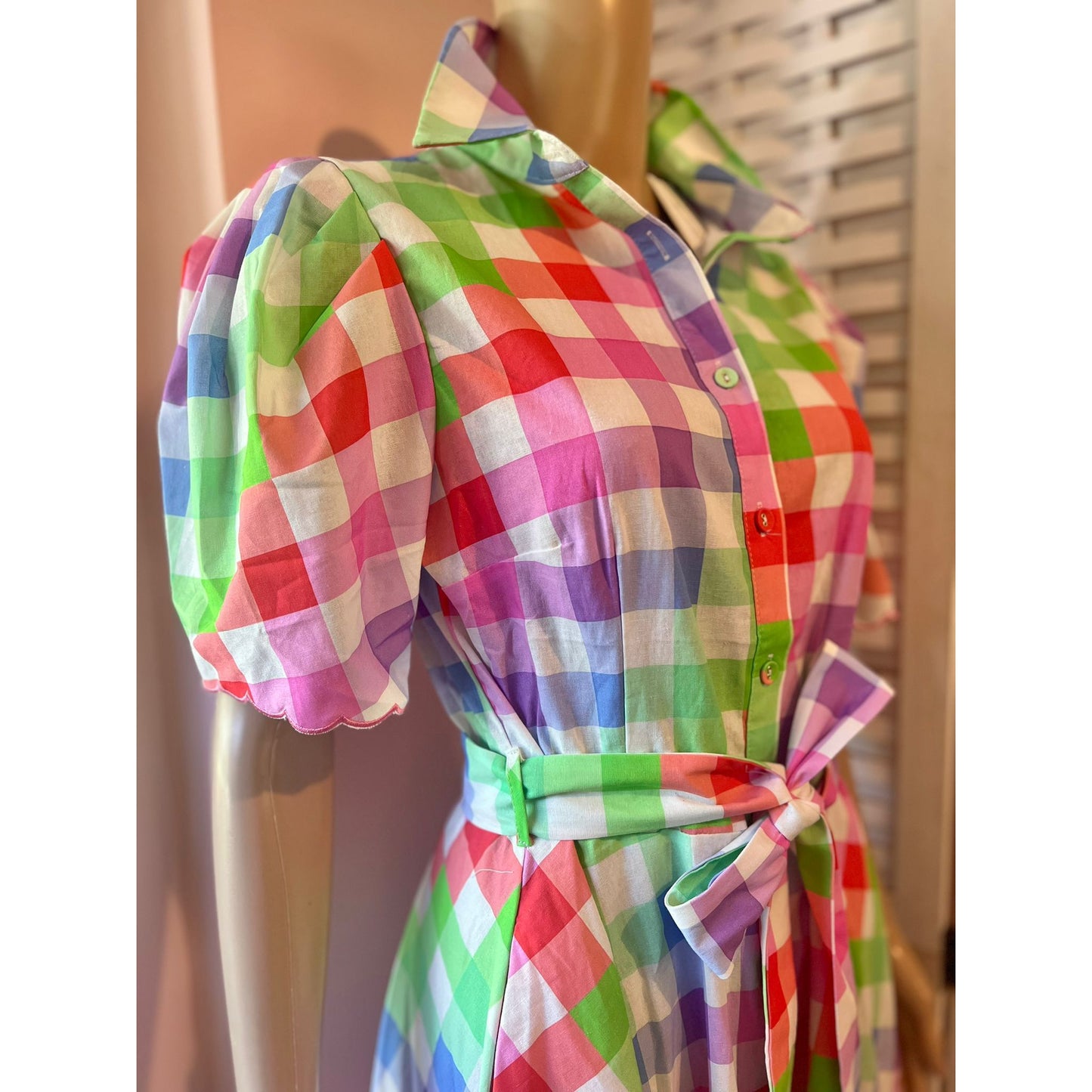 Maya Rainbow Shirt Dress up close