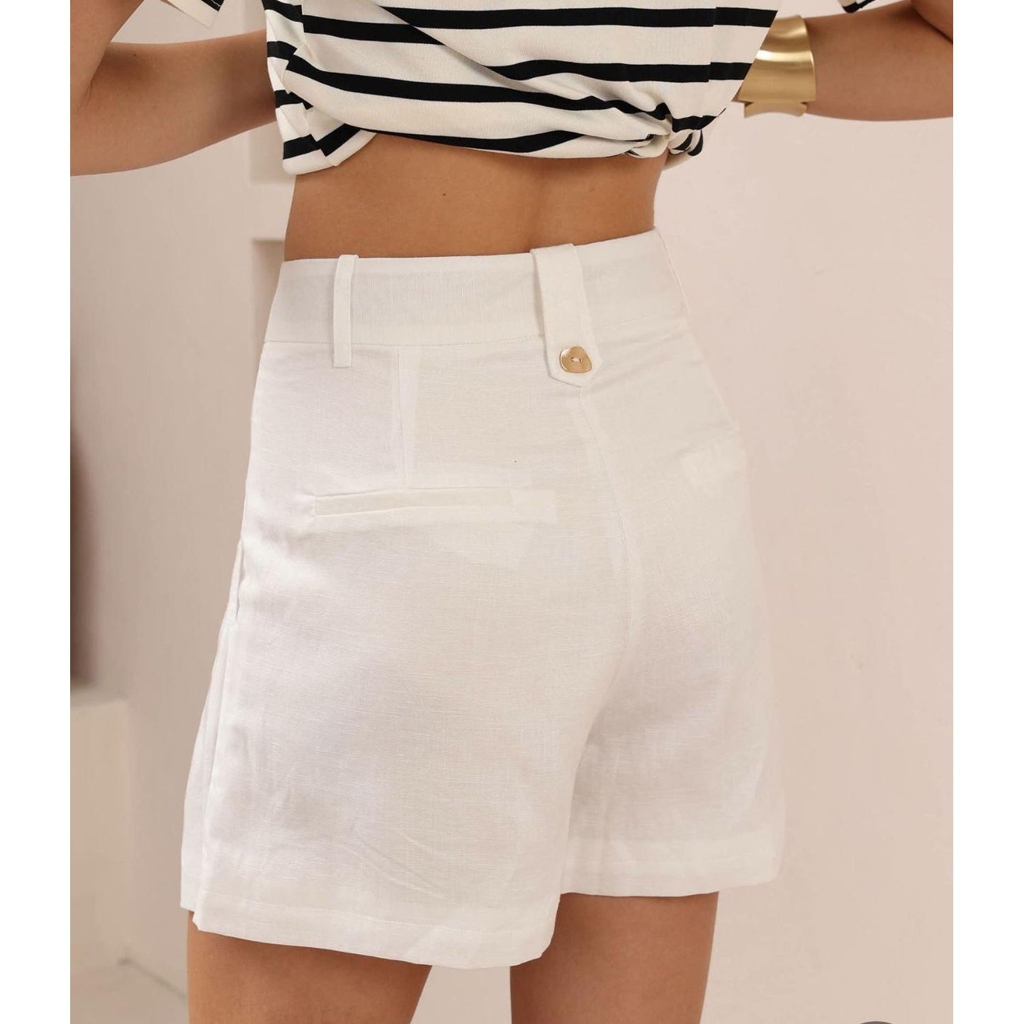Solene White Linen Cotton Shorts back view
