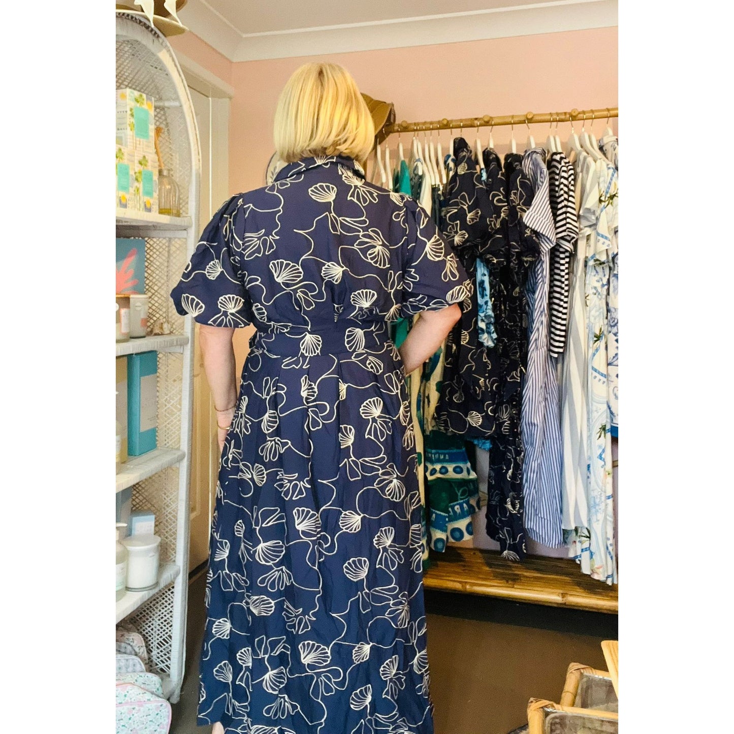 celine collared navy blue long dress