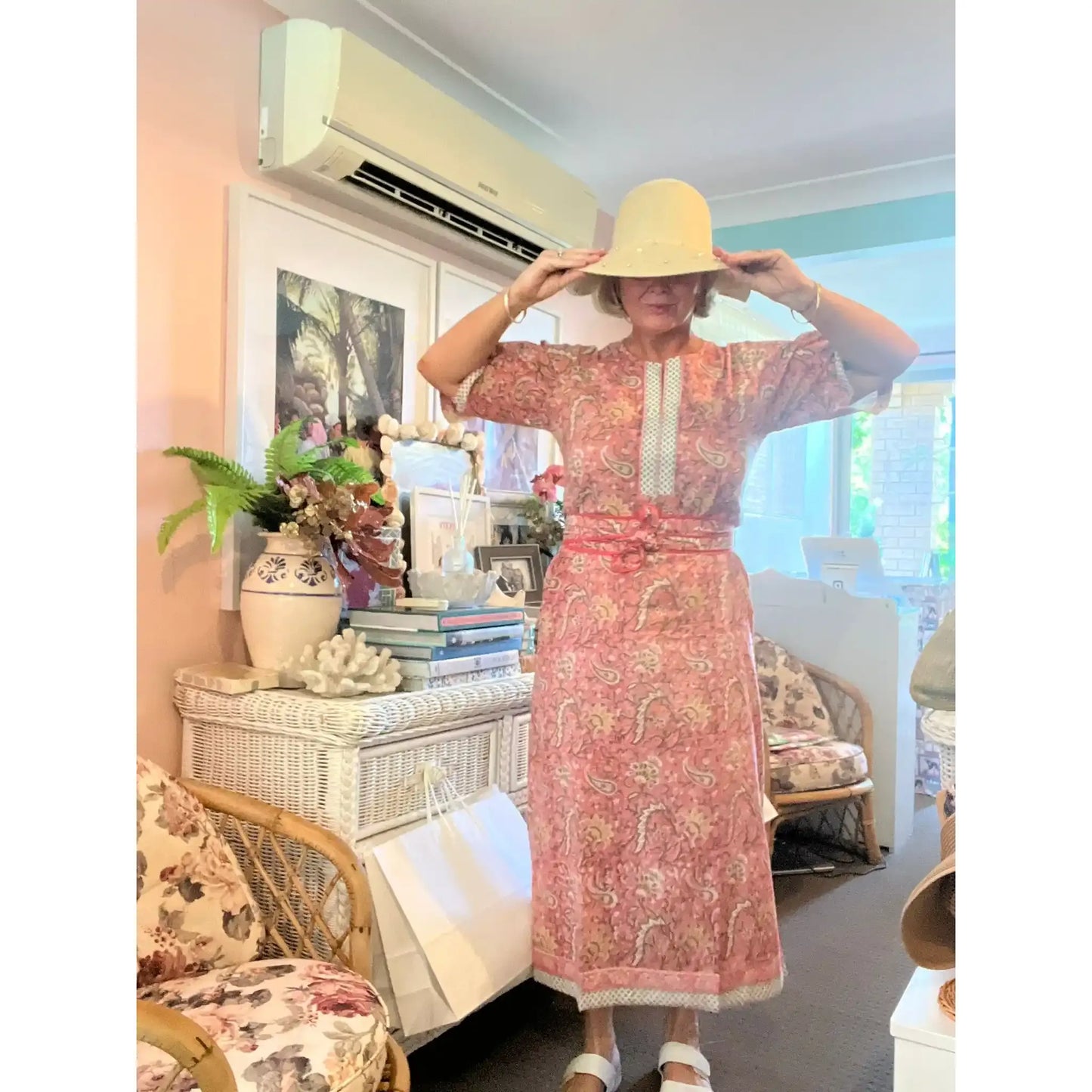 Joan Cotton Kaftan Maxi Dress with belt