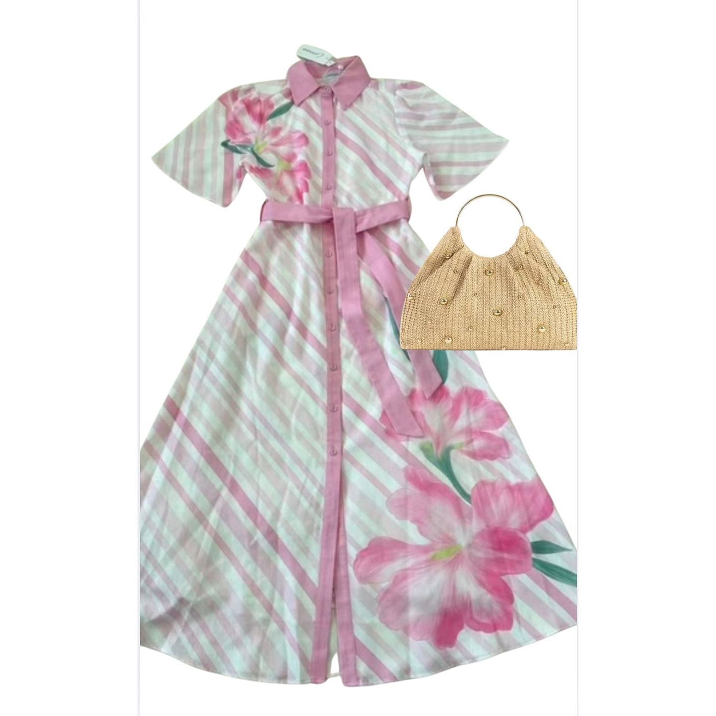 Aria Floral Botanical Maxi Shirt Dress