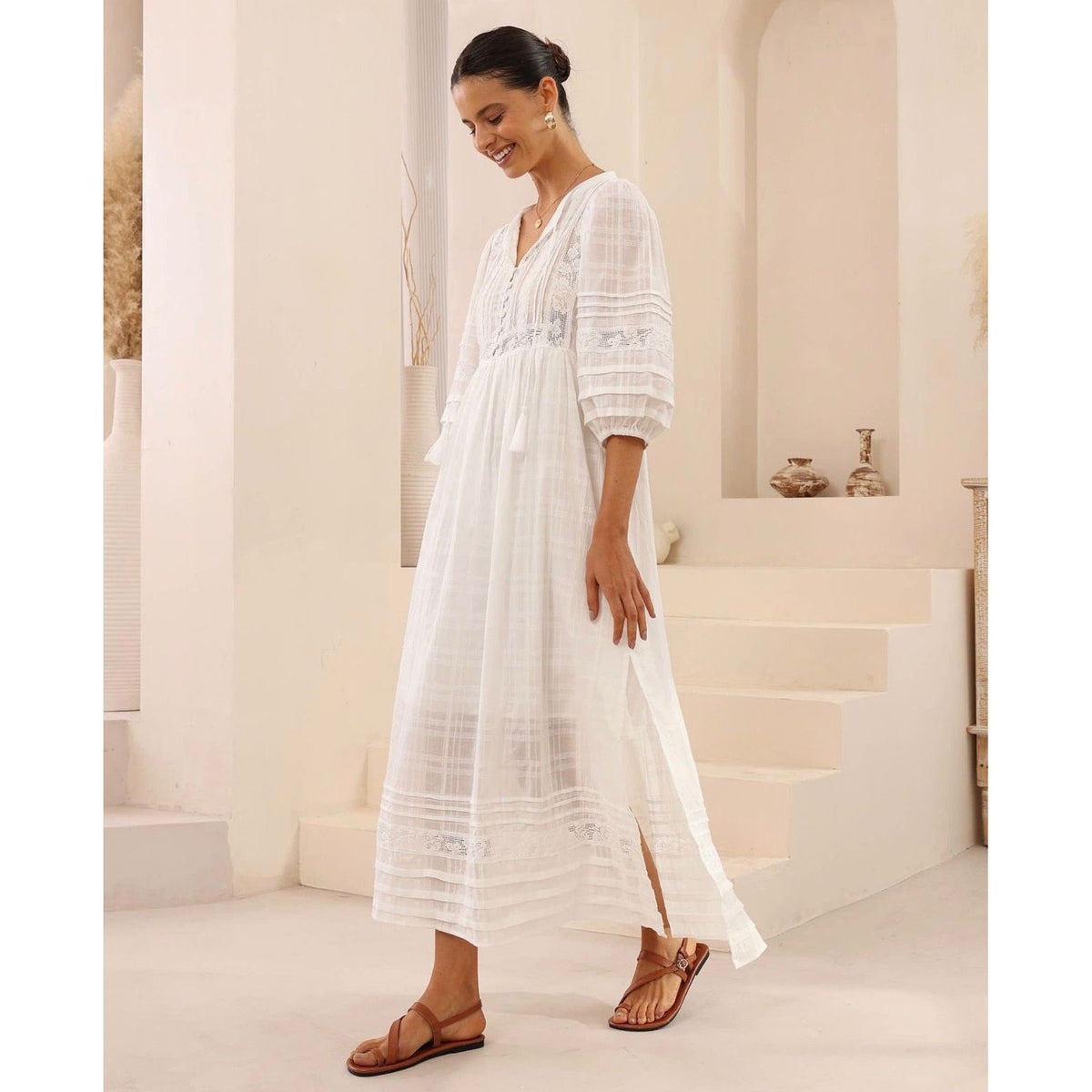 Seraphina Lace White Cotton Maxi Dress