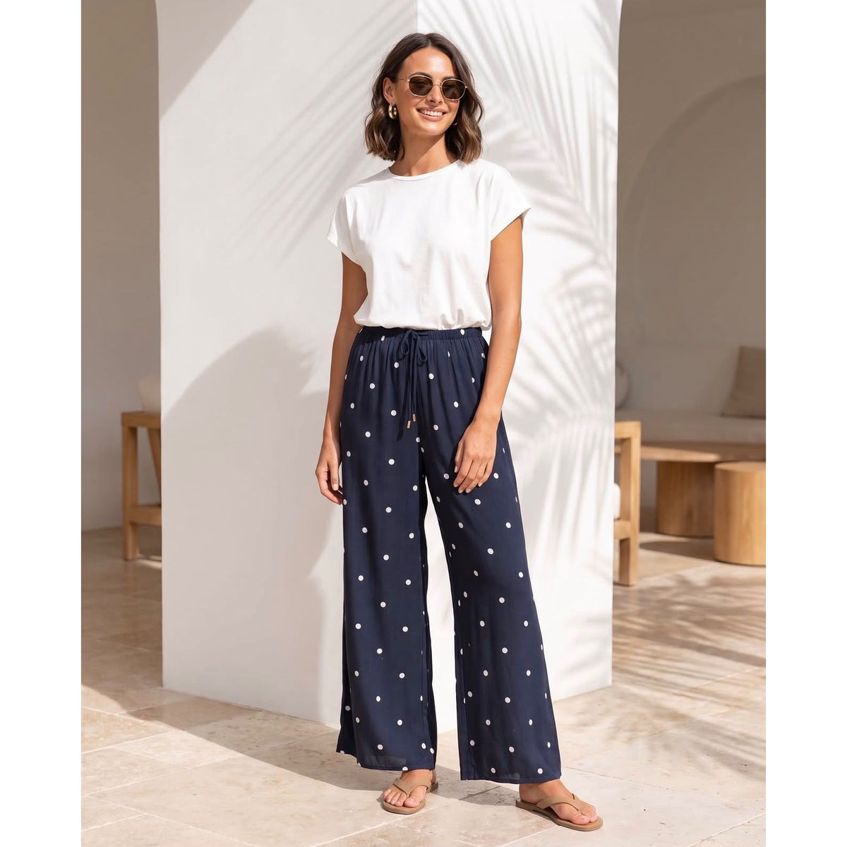 Margot Navy Spot Wide Leg Pants