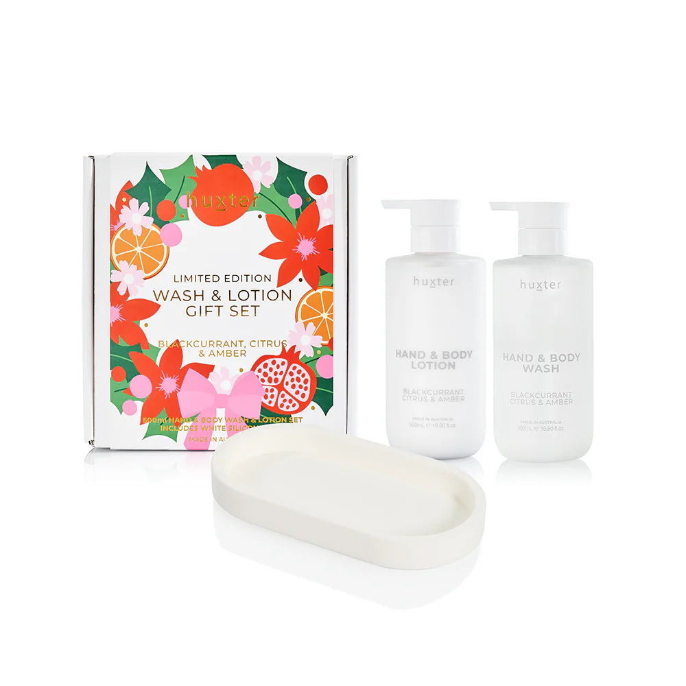 Limited Edition Wash and Lotion Gift Set - Includes 500ml Wash & Lotion + White Silicone Tray (Blackcurrant, Citrus & Amber)
