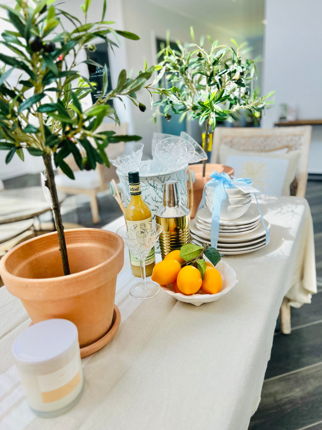 Easter table setting with olive trees 
