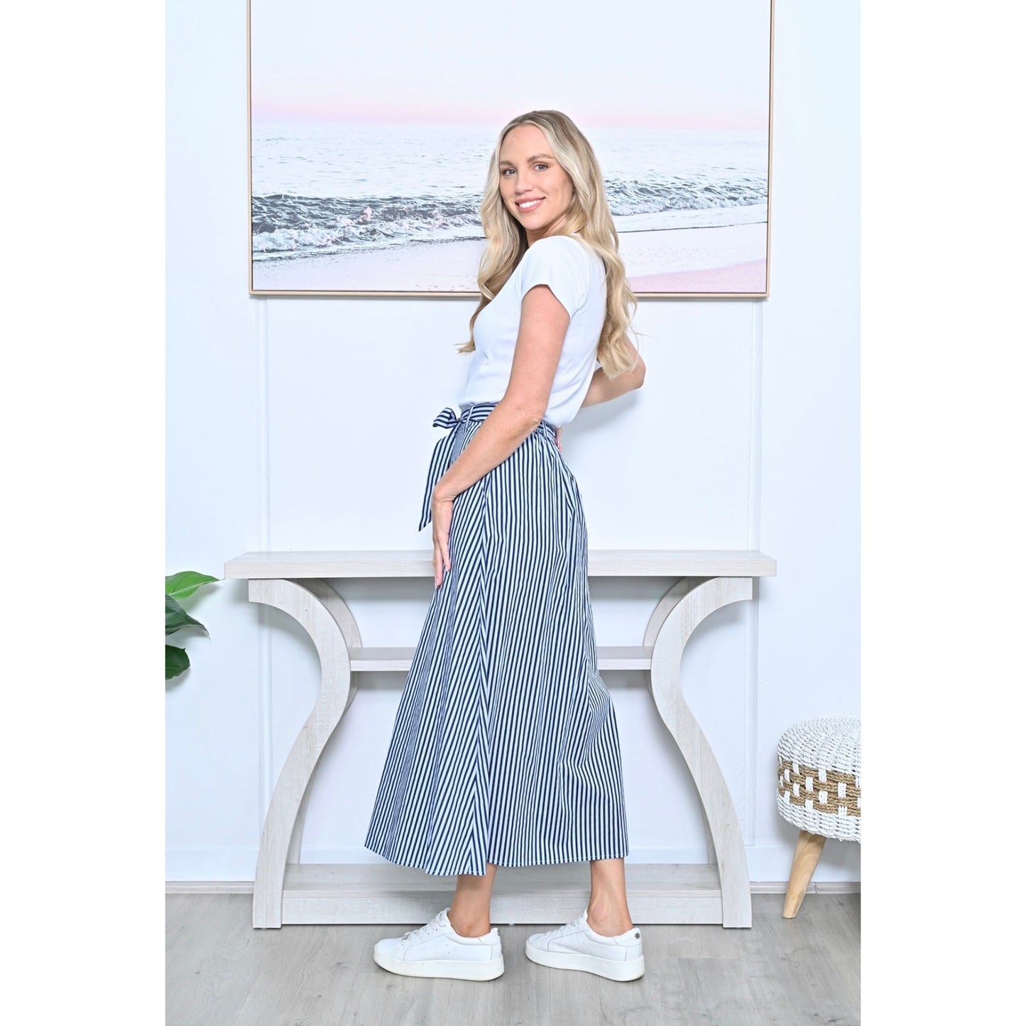 Kate Cotton Stripe Skirt – Navy & White
