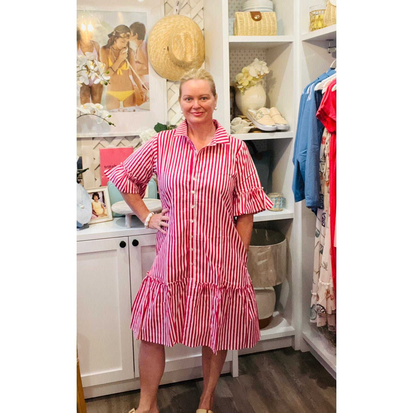 Reece shirt dress short pink stripe