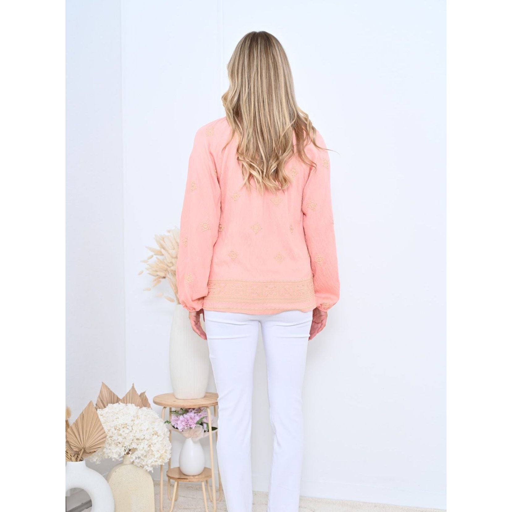 Pastel amber top pink long puff sleeve