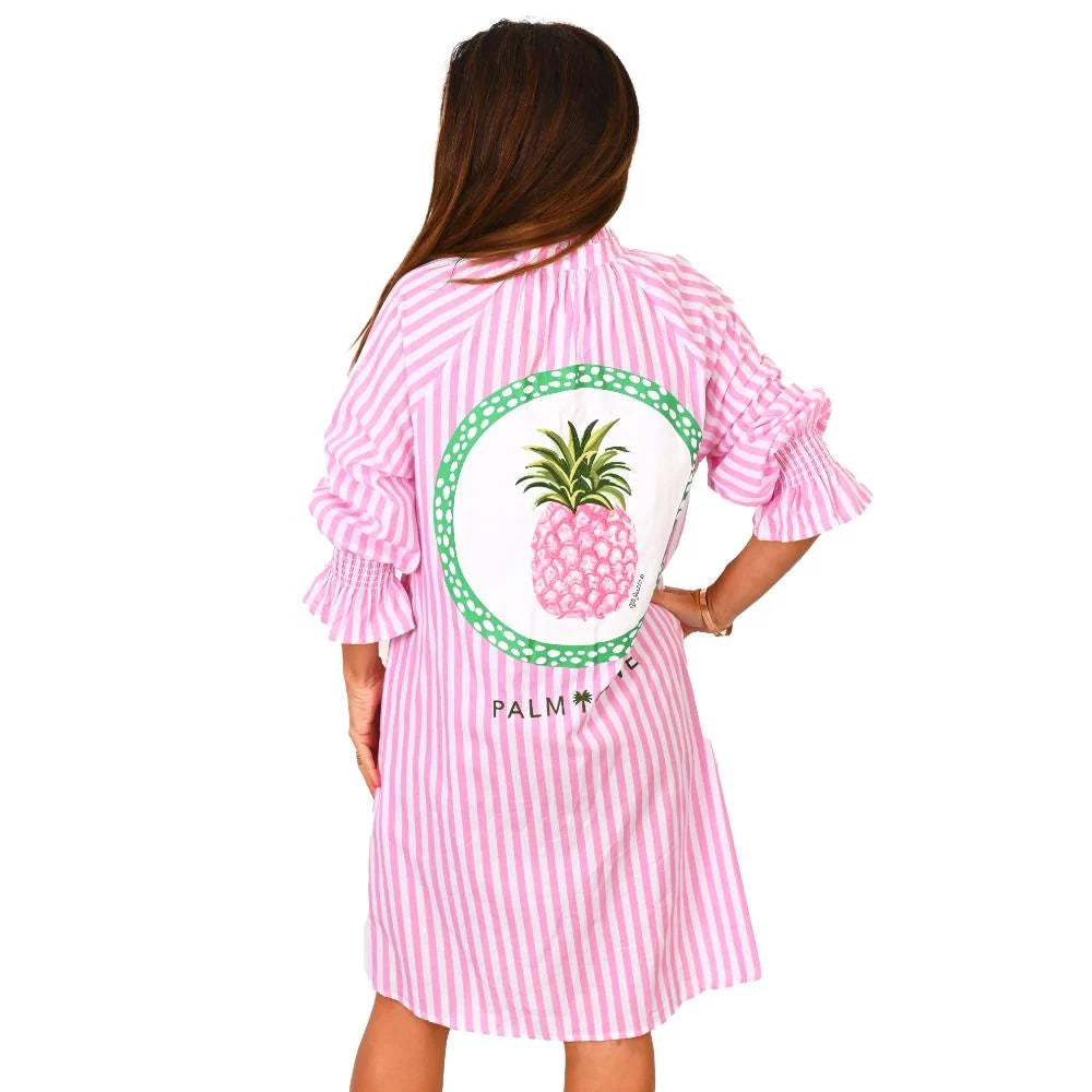 Marisol Pink Stripe Shirt Dress Pink Pineapple Back Design