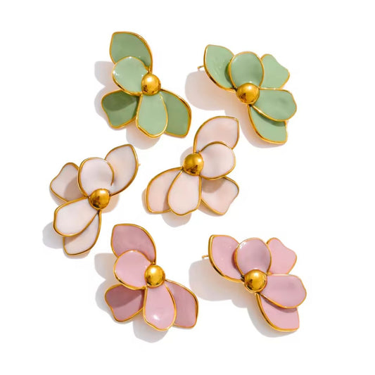Petal Pastel Stud Earrings in Pink, Cream & Green 