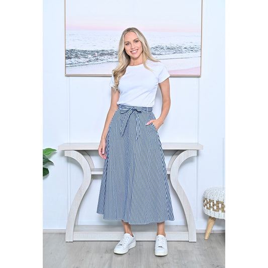 Kate Cotton Stripe Skirt – Navy & White
