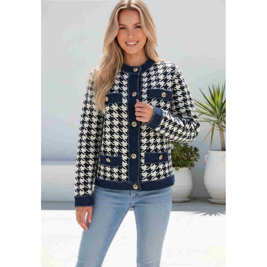 Bacall Knit Jacket – Navy & Cream