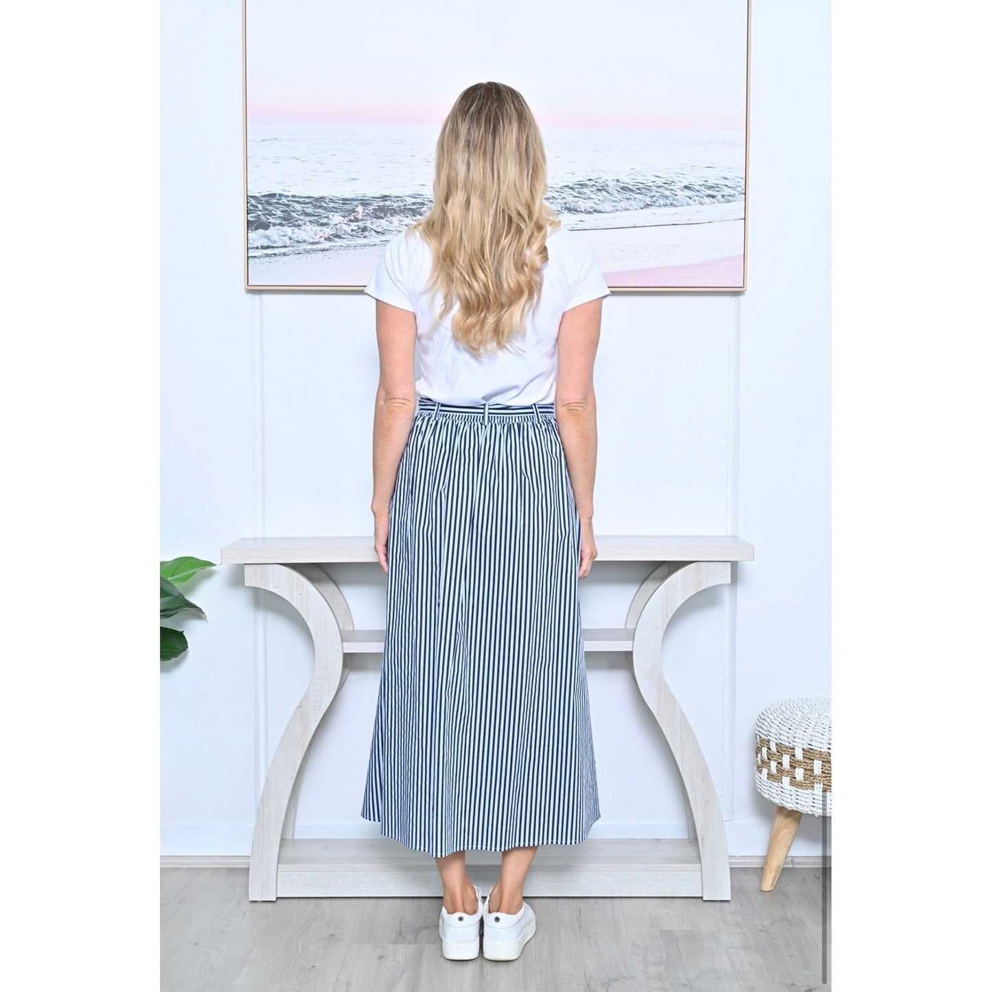 Kate Cotton Stripe Skirt – Navy & White