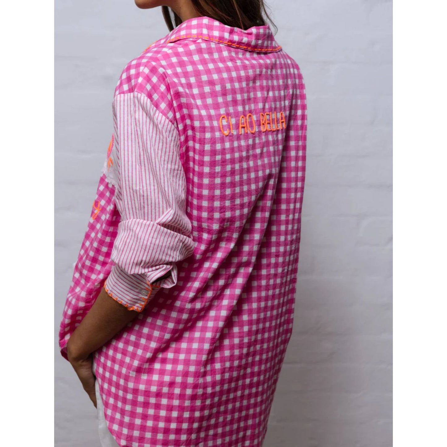 Saville Embroidered Cotton Shirt in Pink