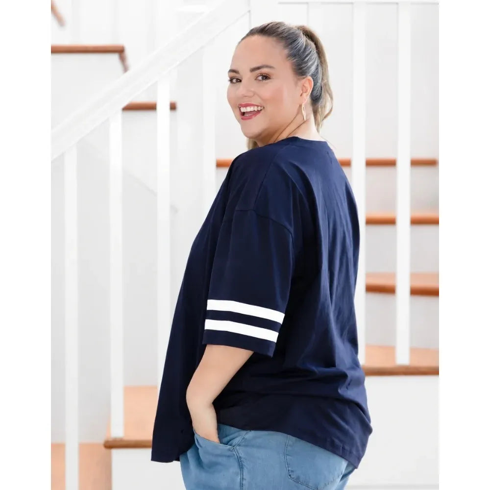 Navy Stripe Oversized Cotton Tee side view
