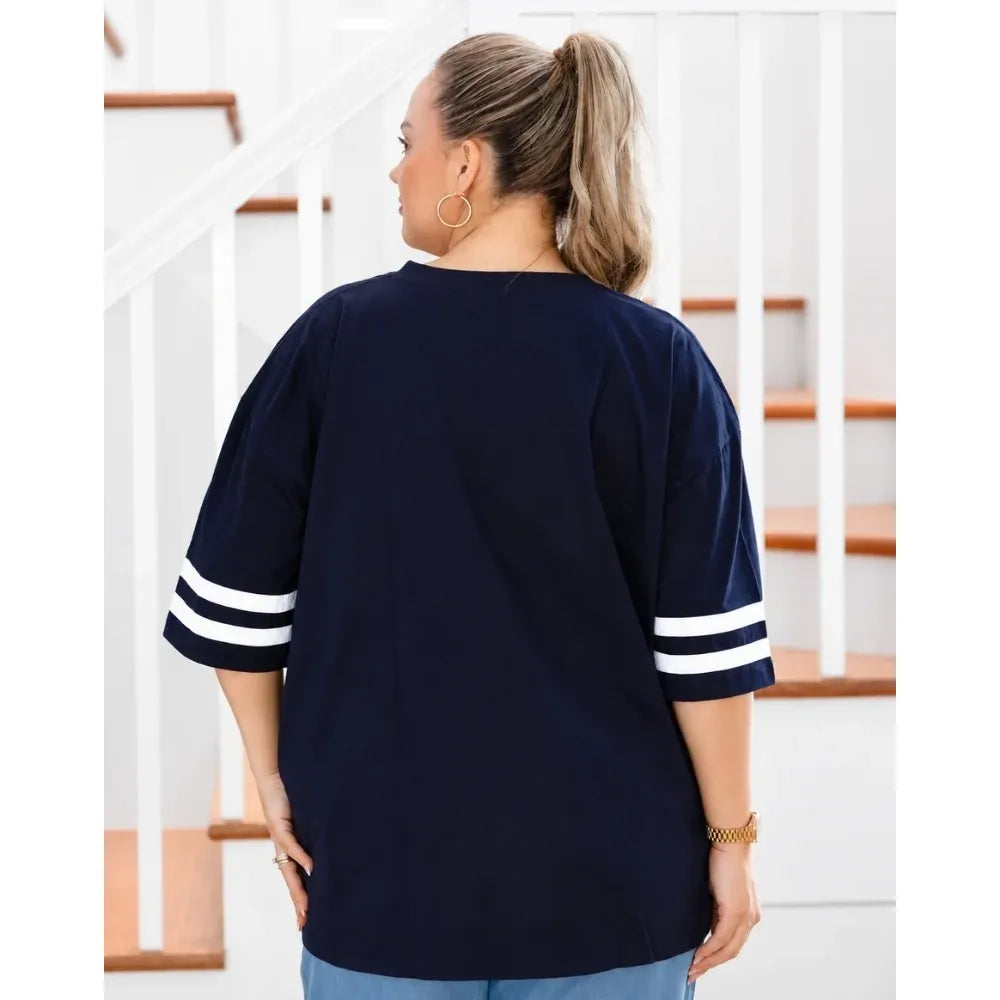 Navy Stripe Oversized Cotton Tee back design