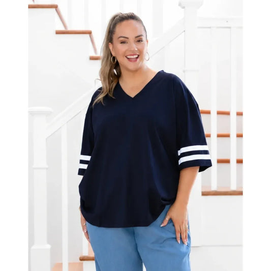 Navy Stripe Oversized Cotton Tee